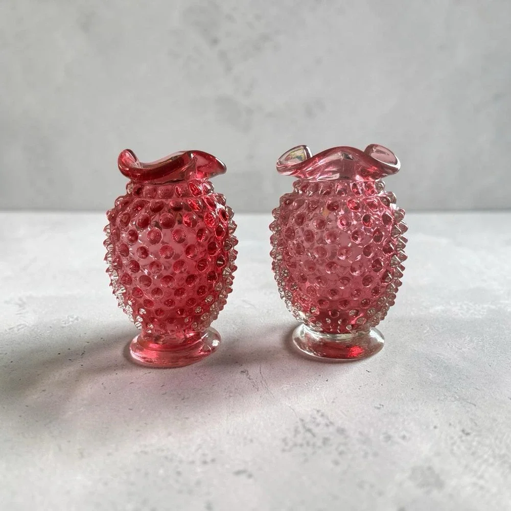 Vintage Fenton Cranberry Hobnail Bud Vases- Set of Two #09